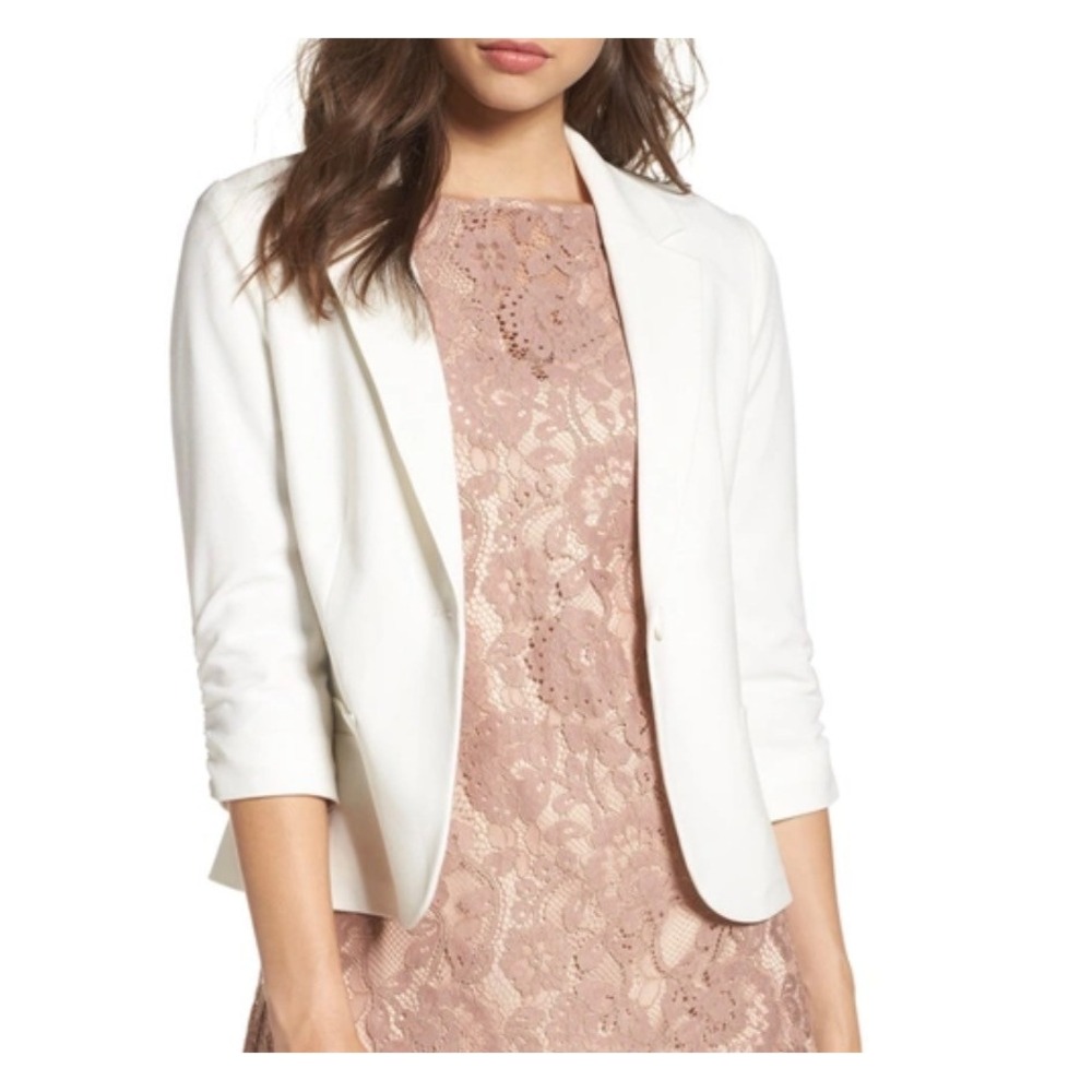 Eliza J Ivory Ruched 3/4 Sleeve Single Button Blazer EJ2M2099 Womens Medium